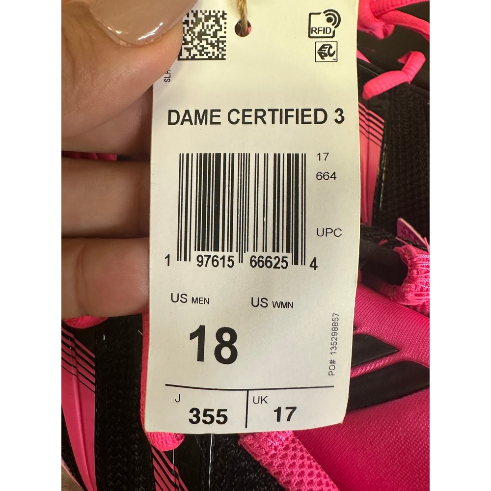 Adidas Dame Certified 3 Mens Size 18 Pink Black Basketball Sneakers NEW JI1545 - Picture 7 of 8